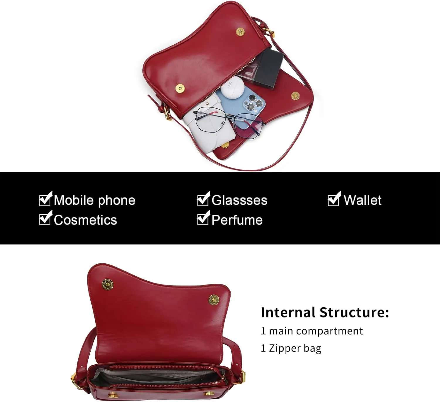 PU Leather Tote Bag for Women with 2 Removable Straps and Zipper Closure