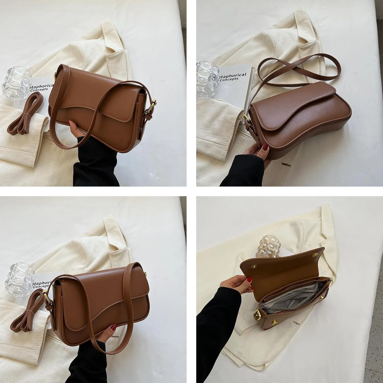 PU Leather Tote Bag for Women with 2 Removable Straps and Zipper Closure