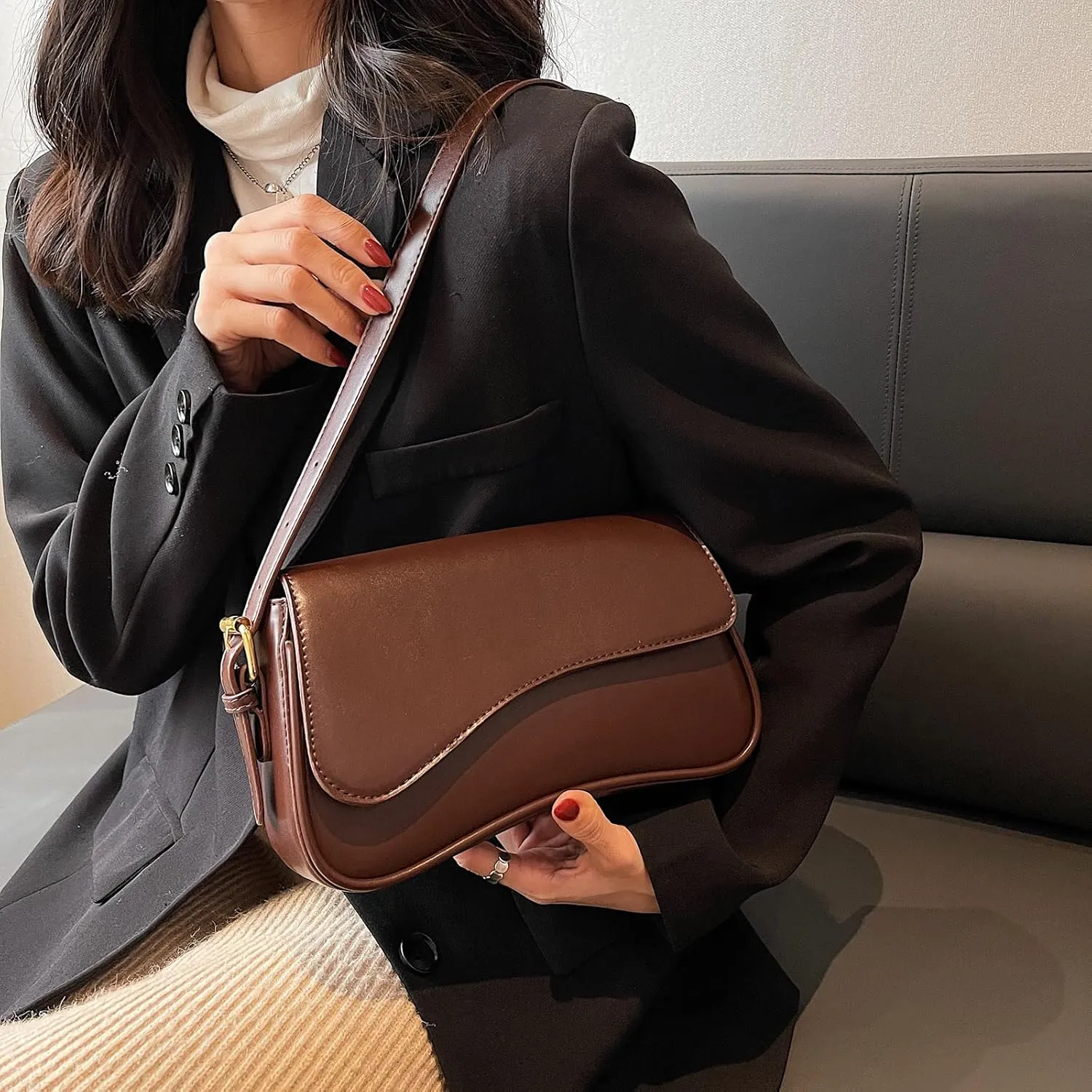 PU Leather Tote Bag for Women with 2 Removable Straps and Zipper Closure