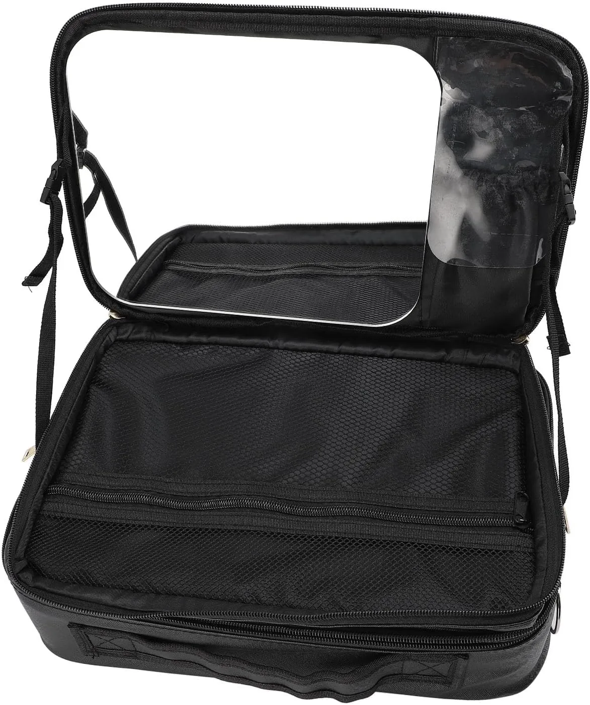 PU Leather Travel Makeup Bag with Mirror Large Capacity Travel Makeup Organizer Portable Cosmetic Storage Case for Travel