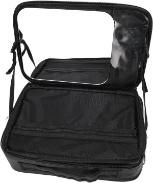 PU Leather Travel Makeup Bag with Mirror Large Capacity Travel Makeup Organizer Portable Cosmetic Storage Case for Travel
