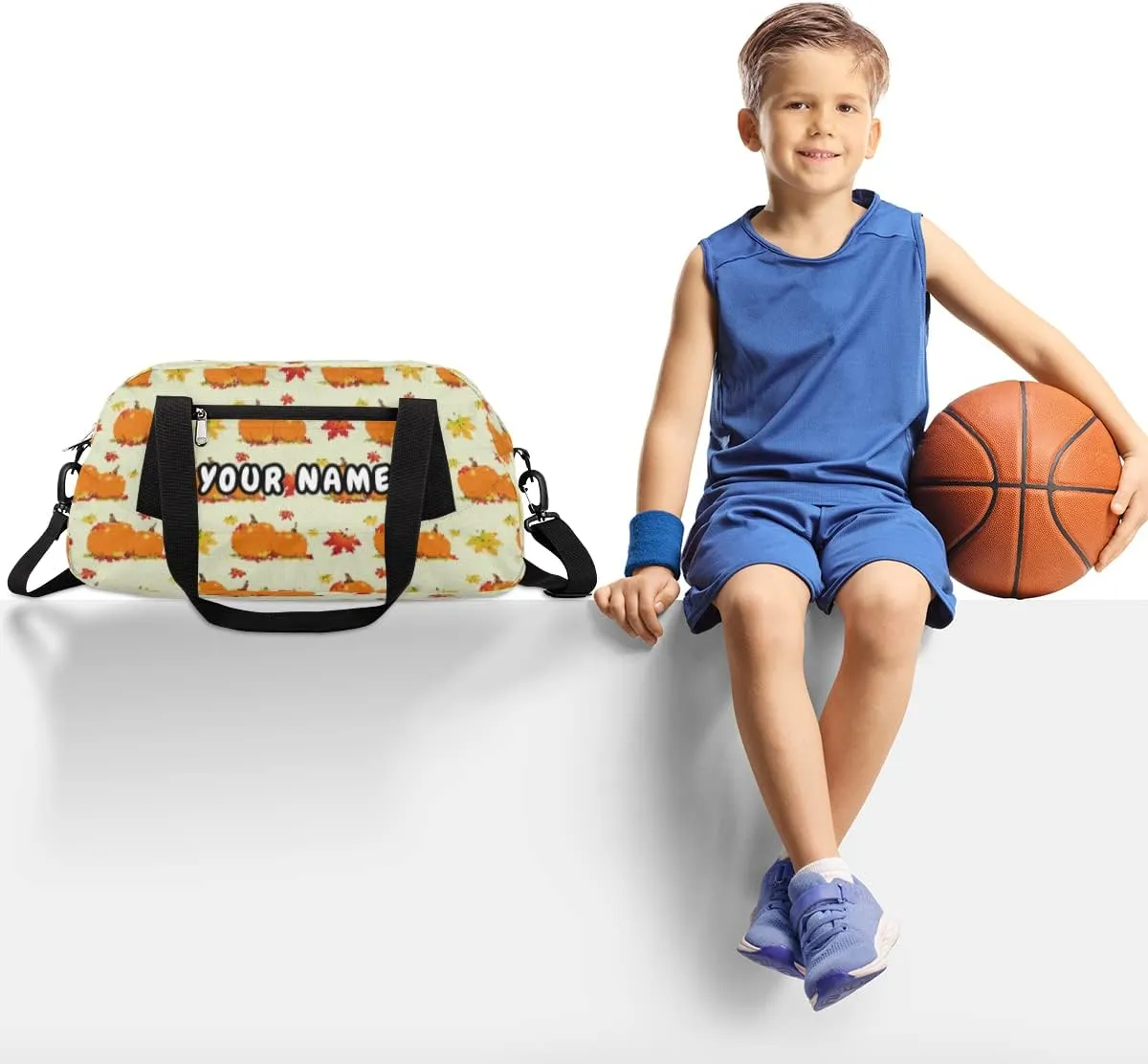 Pumpkins Personalized Kids Duffel Bag for Girls Boys, Pumpkins Debris Custom Name Dance Bag Overnight Small Duffel Bag Carry On Weekend Sports Travel Bag for School Practice Gymnastics Ballet