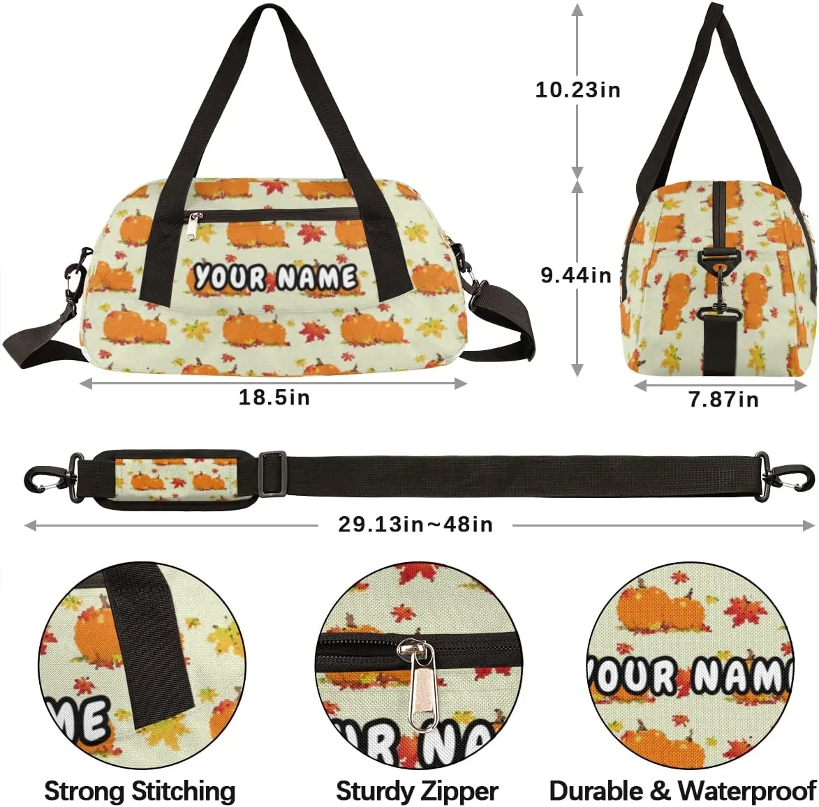 Pumpkins Personalized Kids Duffel Bag for Girls Boys, Pumpkins Debris Custom Name Dance Bag Overnight Small Duffel Bag Carry On Weekend Sports Travel Bag for School Practice Gymnastics Ballet