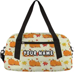 Pumpkins Personalized Kids Duffel Bag for Girls Boys, Pumpkins Debris Custom Name Dance Bag Overnight Small Duffel Bag Carry On Weekend Sports Travel Bag for School Practice Gymnastics Ballet