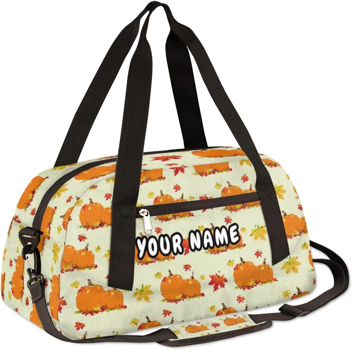 Pumpkins Personalized Kids Duffel Bag for Girls Boys, Pumpkins Debris Custom Name Dance Bag Overnight Small Duffel Bag Carry On Weekend Sports Travel Bag for School Practice Gymnastics Ballet