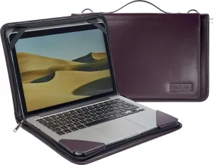 Purple Leather Laptop Messenger Case - Compatible with Gateway Touchscreen 11.6 HD 2-in-1 Convertible Laptop