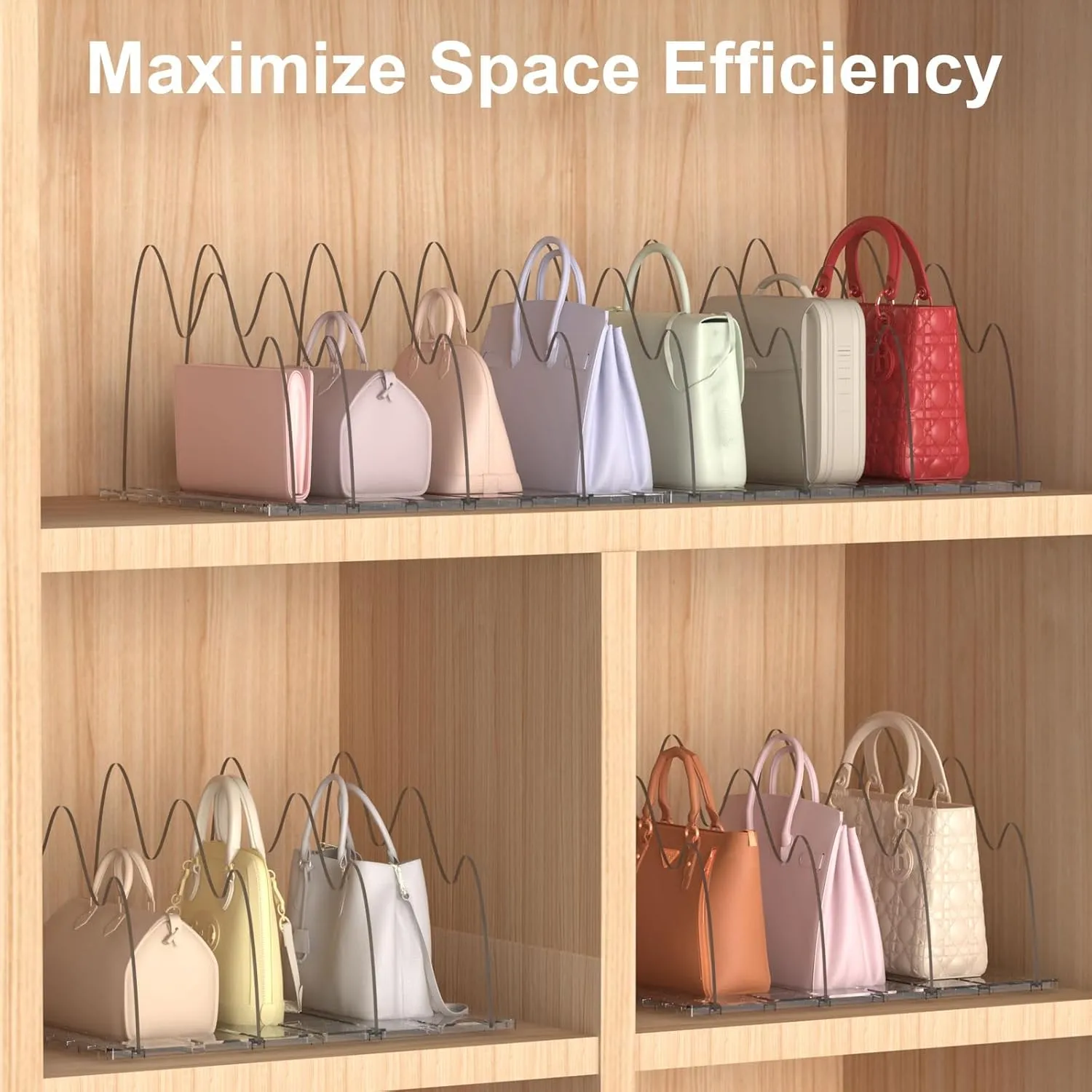 Purse Organizer for Closet, 2-Pack 8 Layer Adjustable Women Handbag Organizer, Clear Shelf Dividers for Closet, Bookshelf, Storage, Offices Organization (Yamagata)