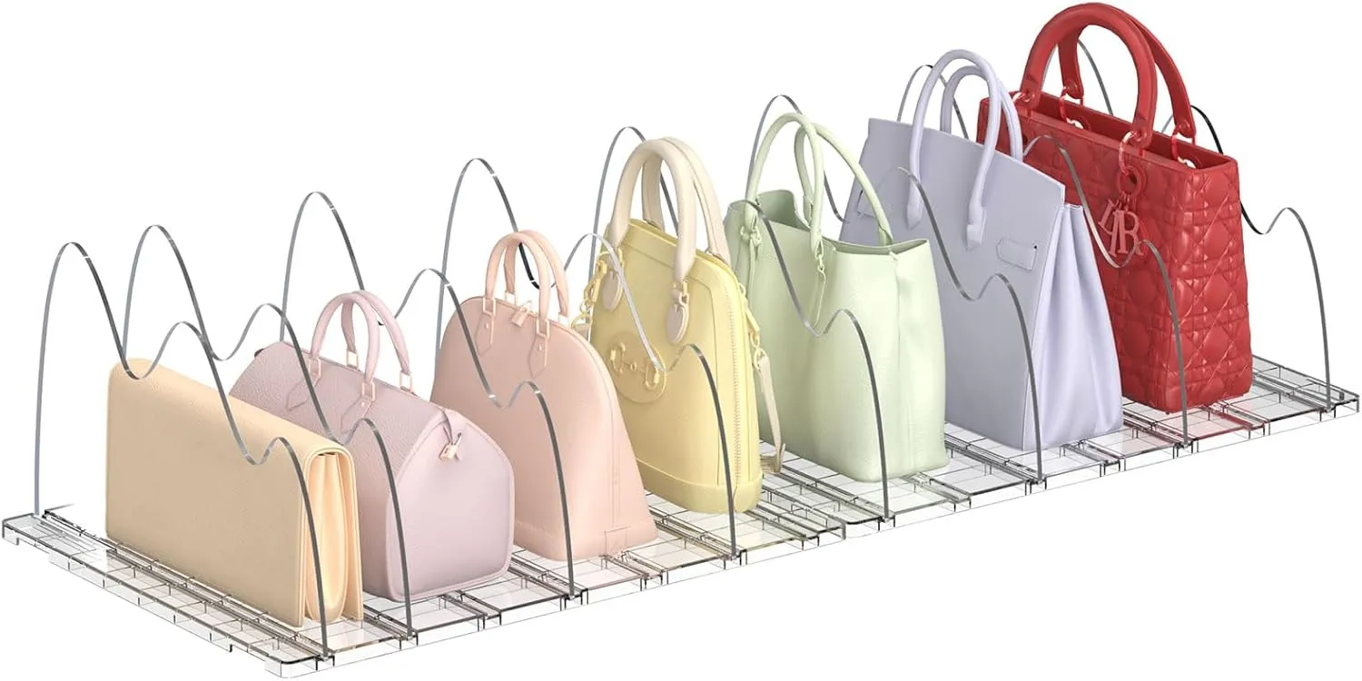 Purse Organizer for Closet, 2-Pack 8 Layer Adjustable Women Handbag Organizer, Clear Shelf Dividers for Closet, Bookshelf, Storage, Offices Organization (Yamagata)