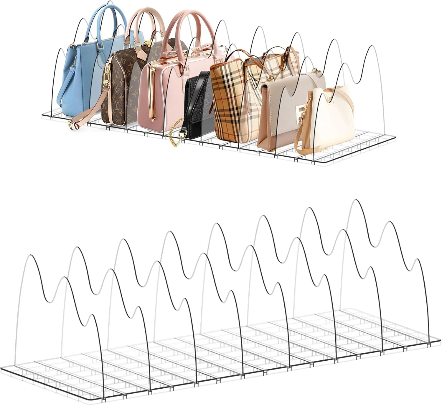 Purse Organizer for Closet, 8pcs Adjustable Clear Handbag Storage Organizer, Shelf Dividers for Closet Organization, Small Bookshelf Separator Bag Dividers for Bedroom, House, Office, Cabinet