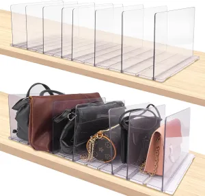 Purse Organizer for Closet, Acrylic Clear Handbag Storage Organizers, Adjustable Shelf Divider Bag Organizer for Small Closet, 2 Pack