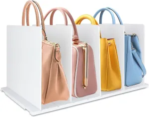 Purse Organizer for Closet, Adjustable Shelf Divider for Closet, White Plastic Handbag Organizers for Closets Purse Storage Organizer (5 Dividers White)