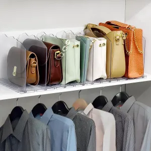 Purse Organizer for Closet Shelf 8 Divider, Adjustable Divider Closet Organizer, Shelf Dividers Storage Organizer for Purse and Handbag Closet Shelves (Clear)