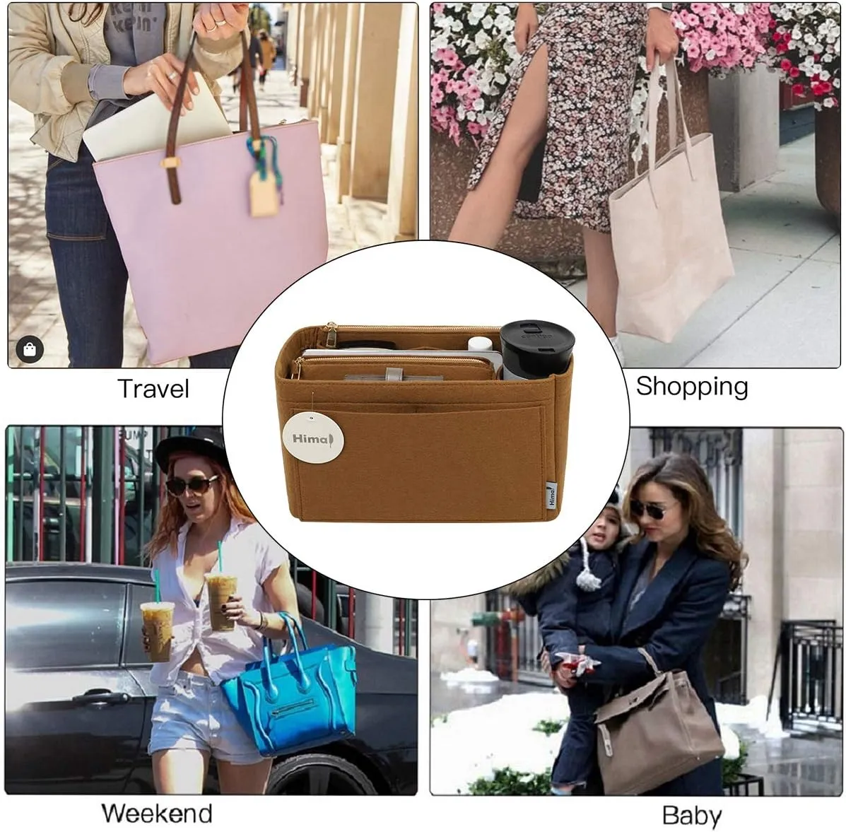 Purse Organizer Insert, Handbag Organizer, Bag in Bag Organizer, Perfect for Speedy Neverfull and More, 5 Sizes (Medium, Lighting Coffee)