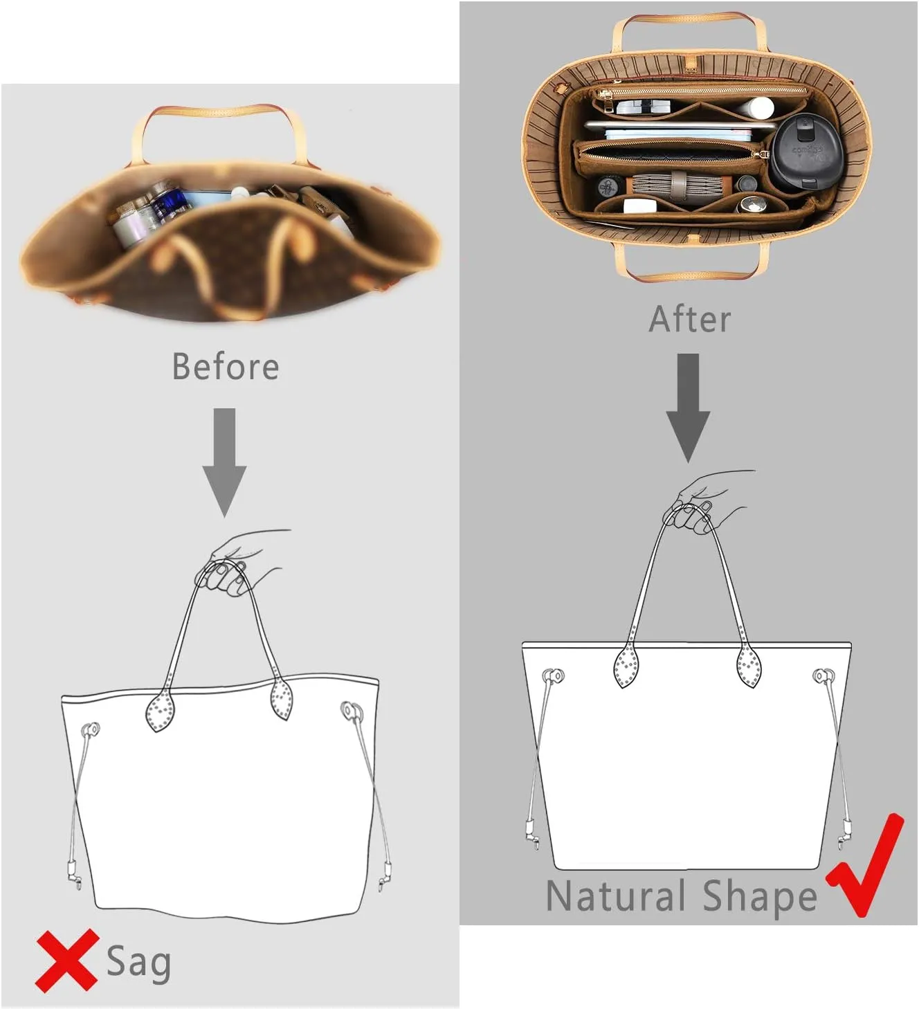 Purse Organizer Insert, Handbag Organizer, Bag in Bag Organizer, Perfect for Speedy Neverfull and More, 5 Sizes (Medium, Lighting Coffee)