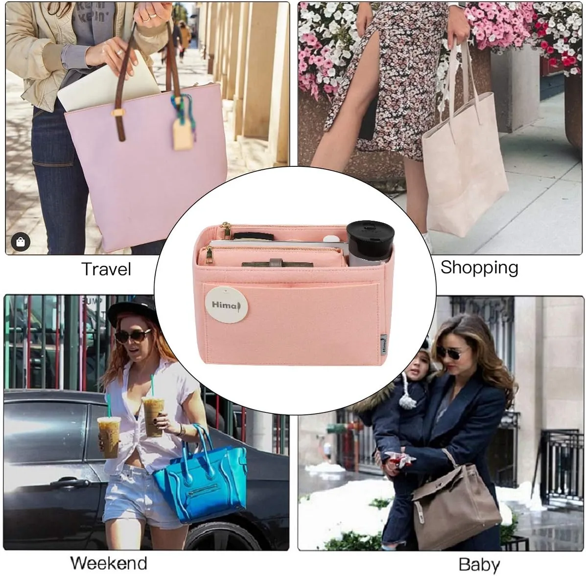 Purse Organizer Insert, Handbag Organizer, Bag in Bag Organizer, Perfect for Speedy Neverfull and More, 5 Sizes (Slender Medium, Brush Pink)