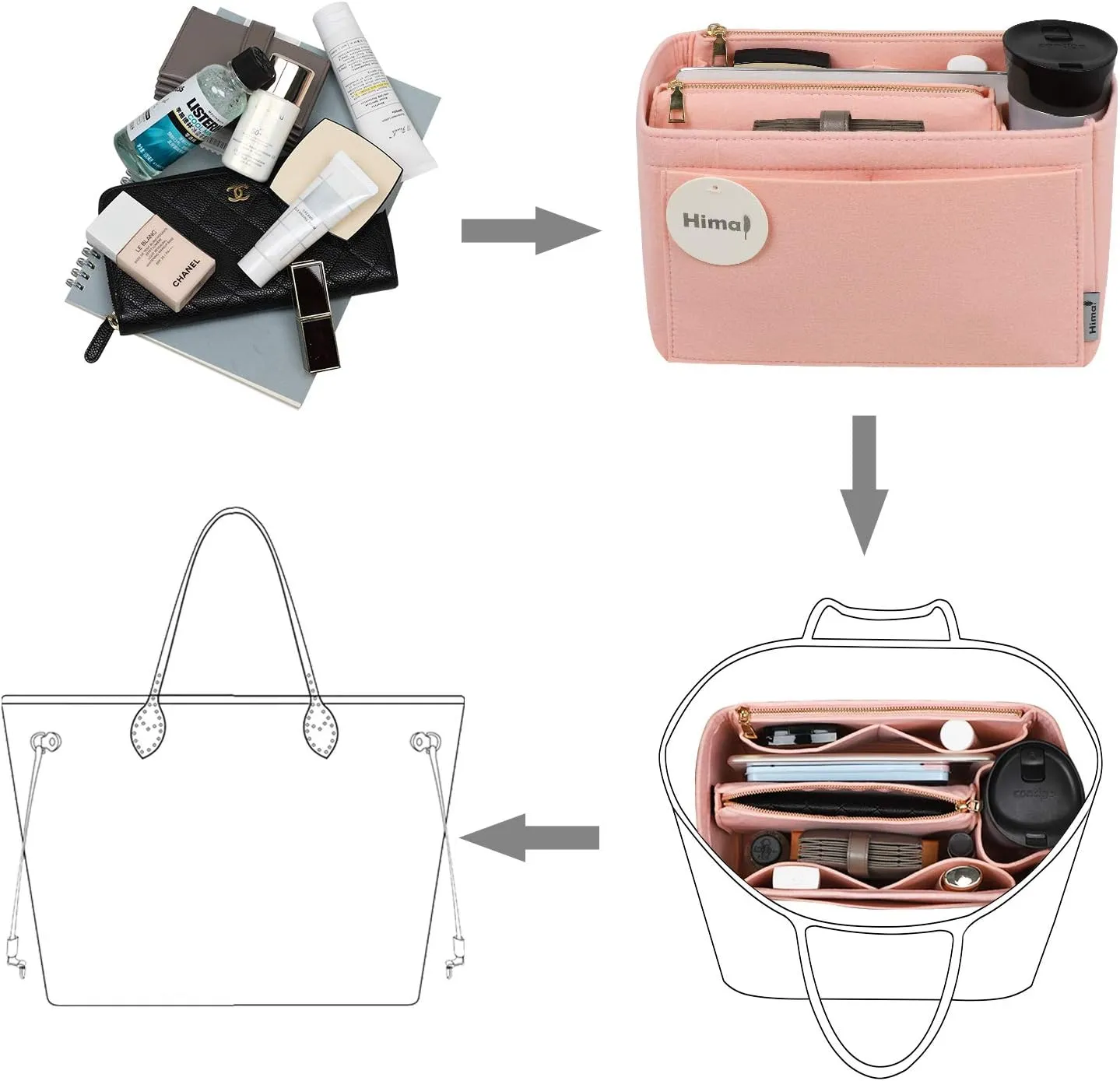 Purse Organizer Insert, Handbag Organizer, Bag in Bag Organizer, Perfect for Speedy Neverfull and More, 5 Sizes (Slender Medium, Brush Pink)