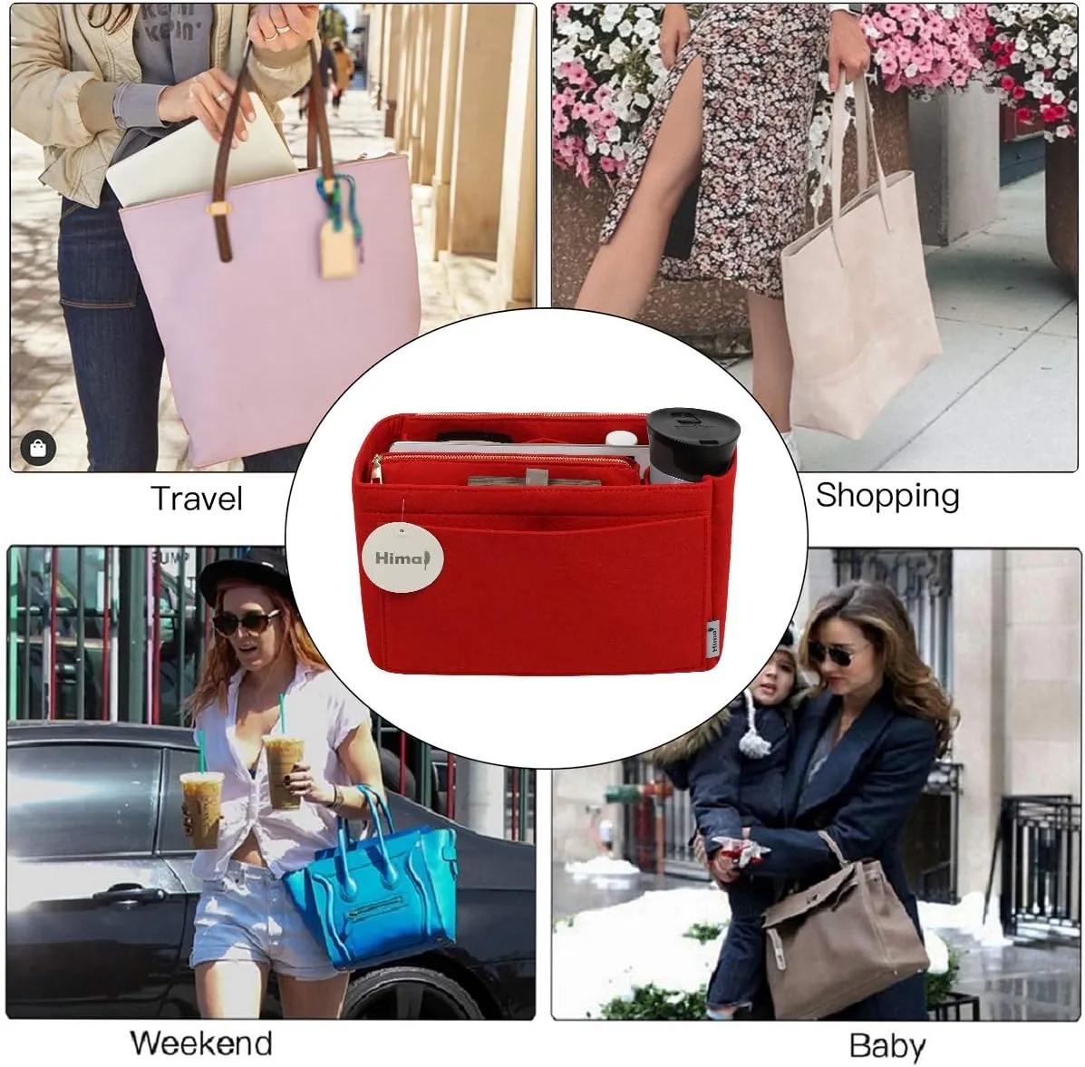 Purse Organizer Insert, Handbag Organizer, Bag in Bag Organizer, Perfect for Speedy Neverfull and More, 5 Sizes (Slender Medium, Red)