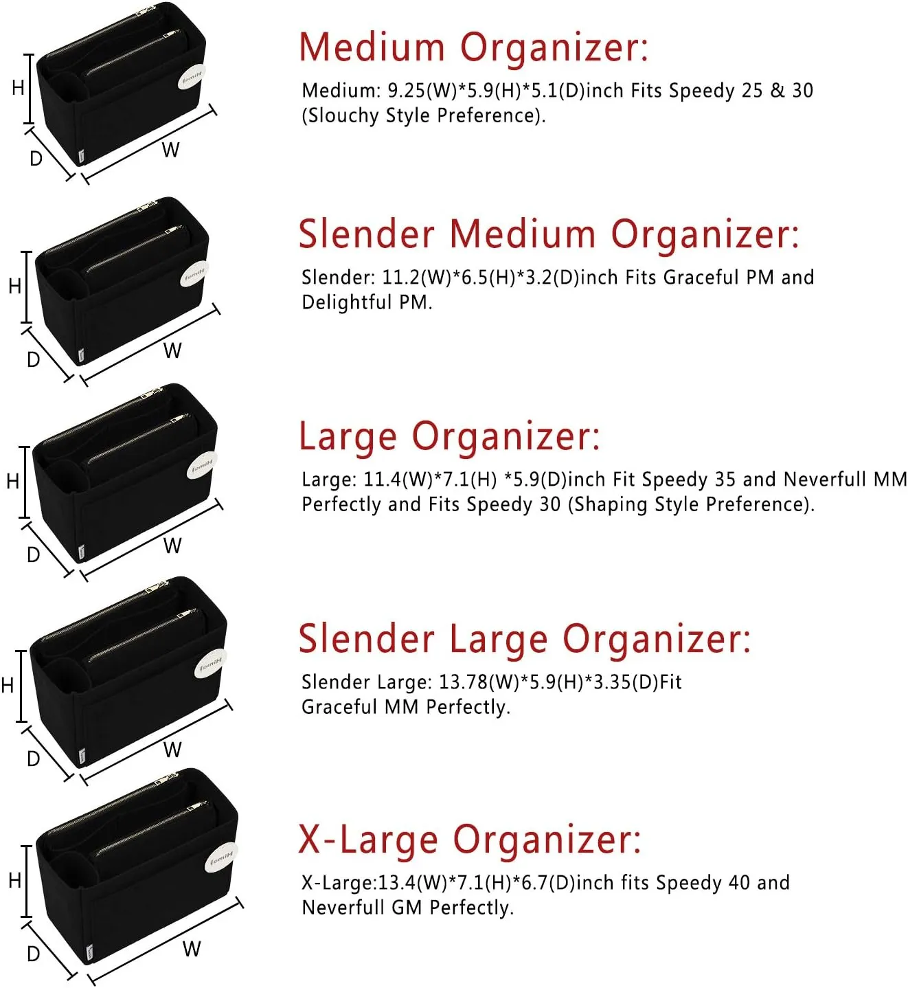 Purse Organizer Insert, Handbag Organizer, Bag in Bag Organizer, Perfect for Speedy Neverfull and More, 5 Sizes(Medium， Black)