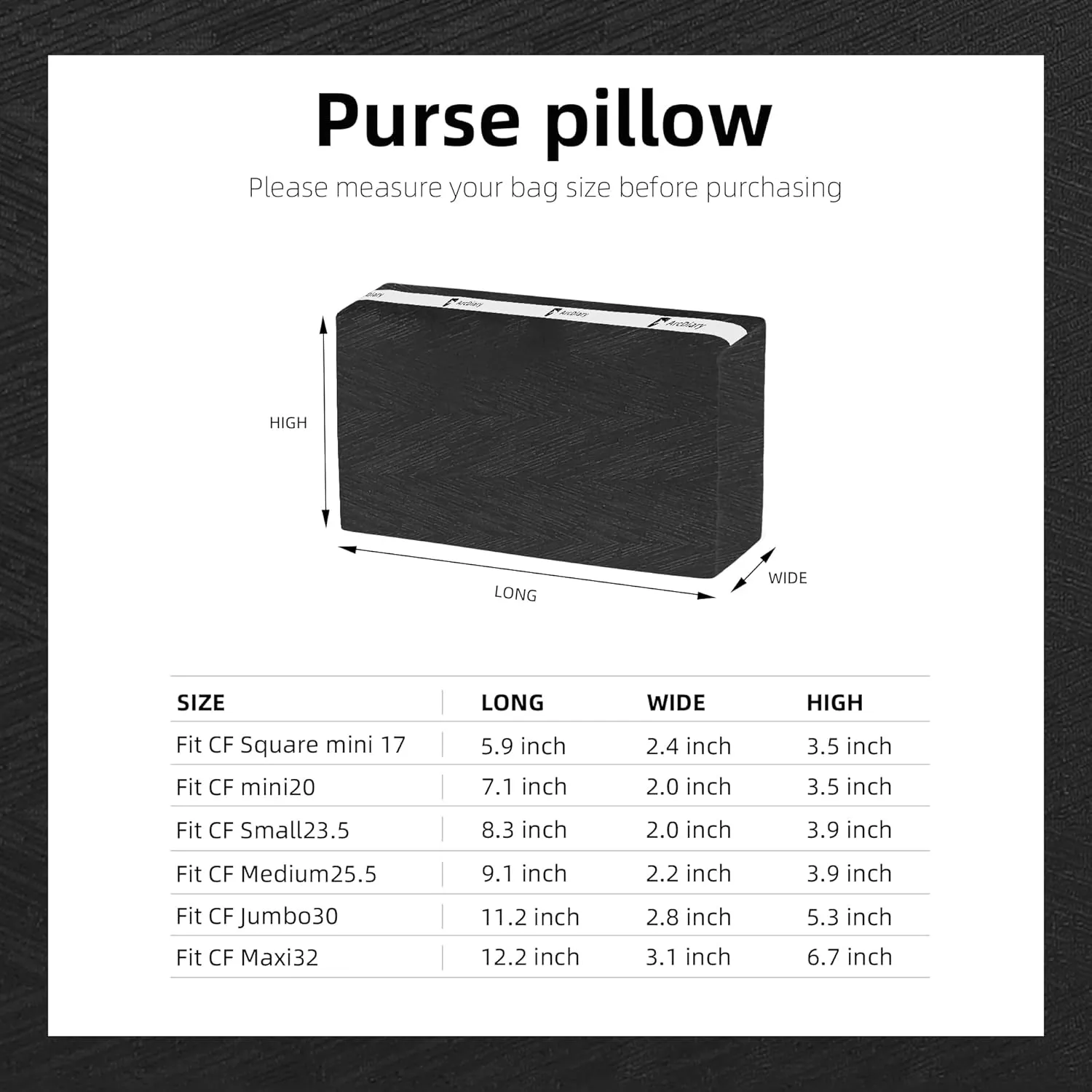 Purse Pillow Insert for Chanel Classic Flap Bags, Memory Foam Bag Pillow, Luxury Handbag Tote Shaper, Keep Bag in Shape (Mini 20,Black)
