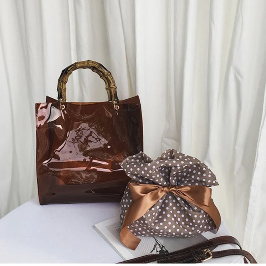 Pvc Clear Transparent Bamboo Top Handle Women Handbag Retro Waterproof Jelly Bag Vacation Wrist Bag Designer Crossbody Bag Totes