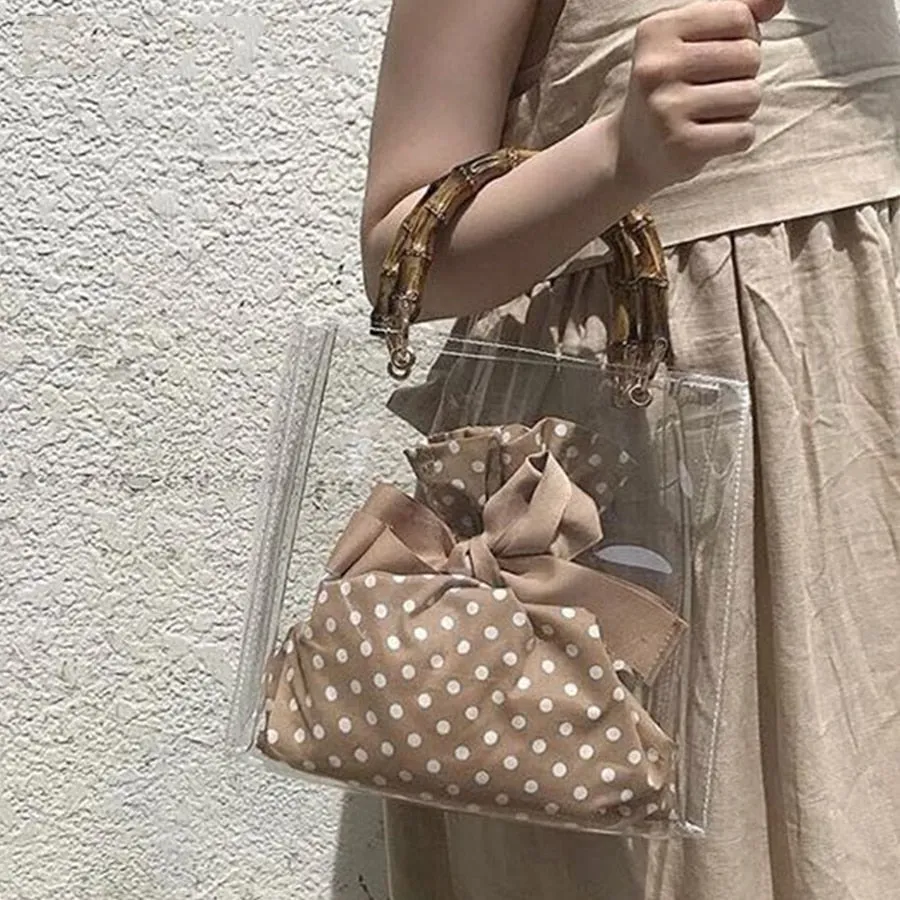 Pvc Clear Transparent Bamboo Top Handle Women Handbag Retro Waterproof Jelly Bag Vacation Wrist Bag Designer Crossbody Bag Totes