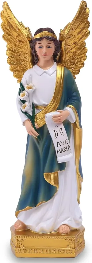 QIANLING Statue of St. Gabriel The Archangel, 8in H Resin Catholic Gift Saint Gabriel The Messenger of God Figurine, Suitable for Religious and Home Decor Filling Indoor Space
