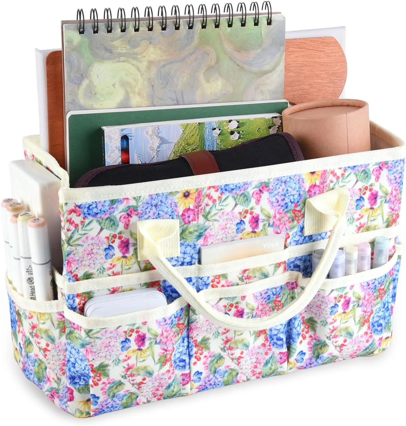 qianshan Craft Organizer Bag with Multiple Pockets, Large Art Storage Caddy with Handles for Art, Craft, Sewing, Make-up,Scrapbooking, Medical, and Office Supplies Storage. Blue Hydrangea
