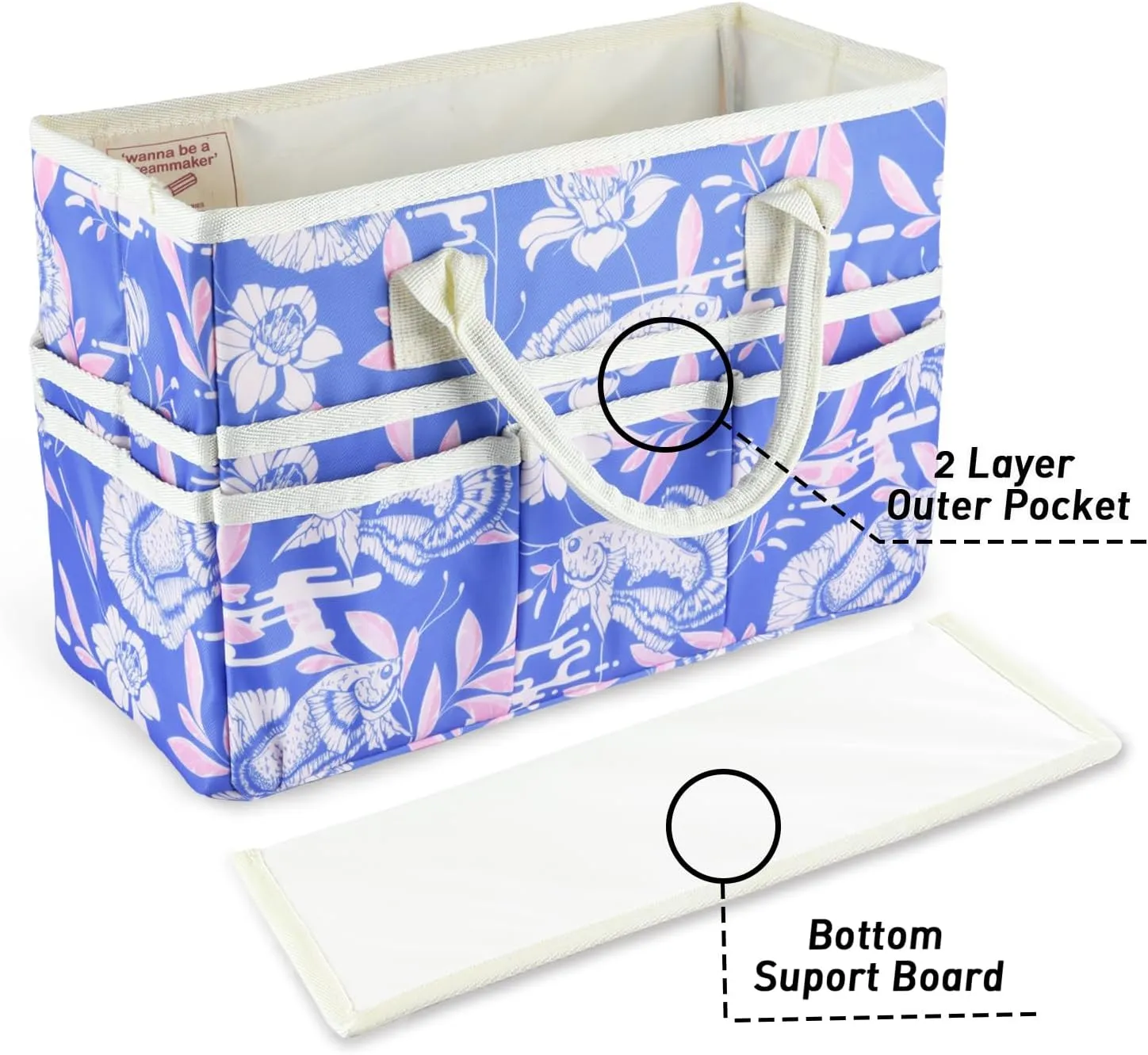 qianshan Craft Organizer Tote Bag with Multiple Pockets, Large Art Storage Caddy with Handles for Art, Craft, Sewing, Make-up，Scrapbooking, Medical, and Office Supplies Storage.Blue Fish