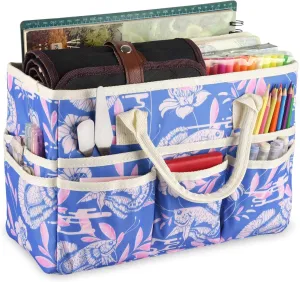 qianshan Craft Organizer Tote Bag with Multiple Pockets, Large Art Storage Caddy with Handles for Art, Craft, Sewing, Make-up，Scrapbooking, Medical, and Office Supplies Storage.Blue Fish