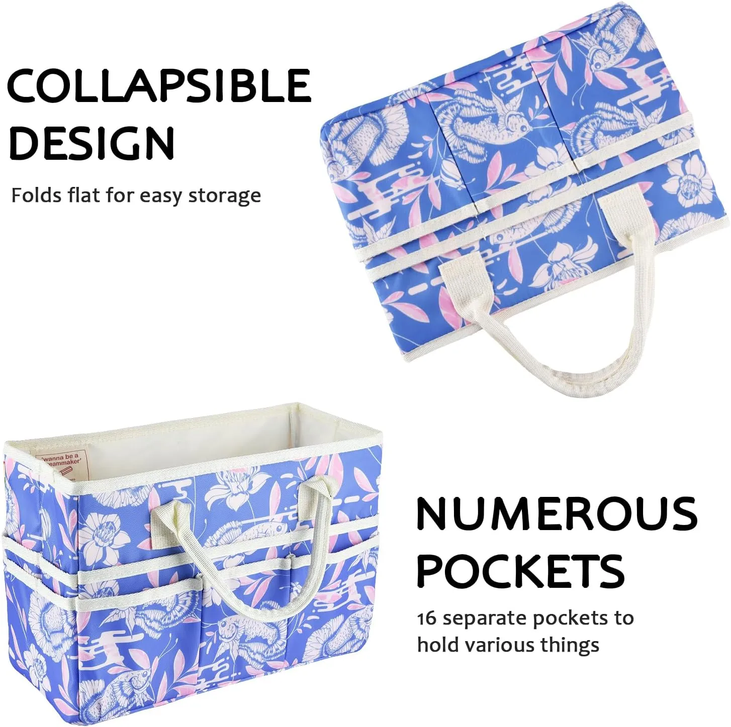qianshan Craft Organizer Tote Bag with Multiple Pockets, Large Art Storage Caddy with Handles for Art, Craft, Sewing, Make-up，Scrapbooking, Medical, and Office Supplies Storage.Blue Fish