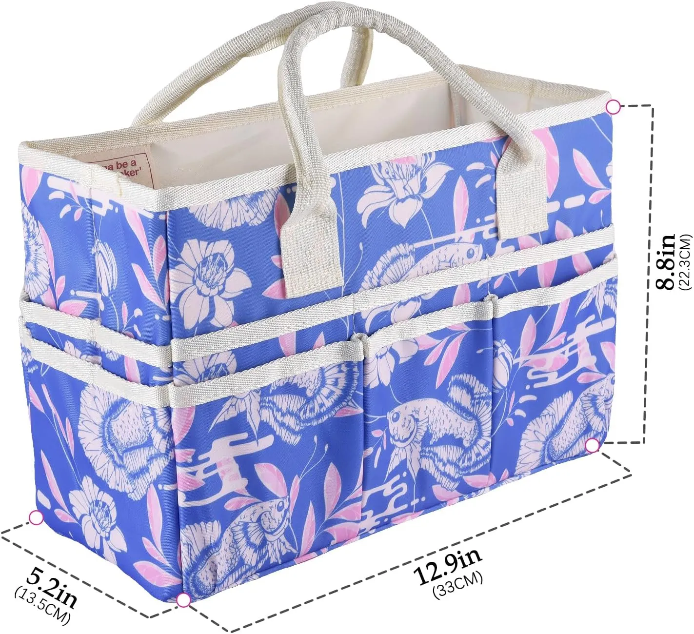 qianshan Craft Organizer Tote Bag with Multiple Pockets, Large Art Storage Caddy with Handles for Art, Craft, Sewing, Make-up，Scrapbooking, Medical, and Office Supplies Storage.Blue Fish