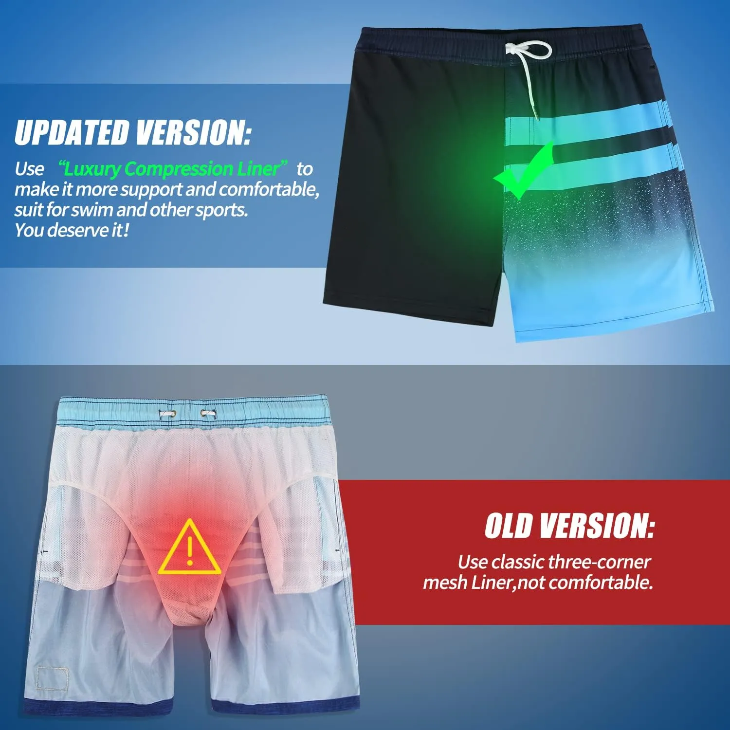QRANSS Mens Swim Trunks with Compression Lined 7'' Swim Shorts Quick Dry Swimwear Boardshorts with Boxer Brief Liner