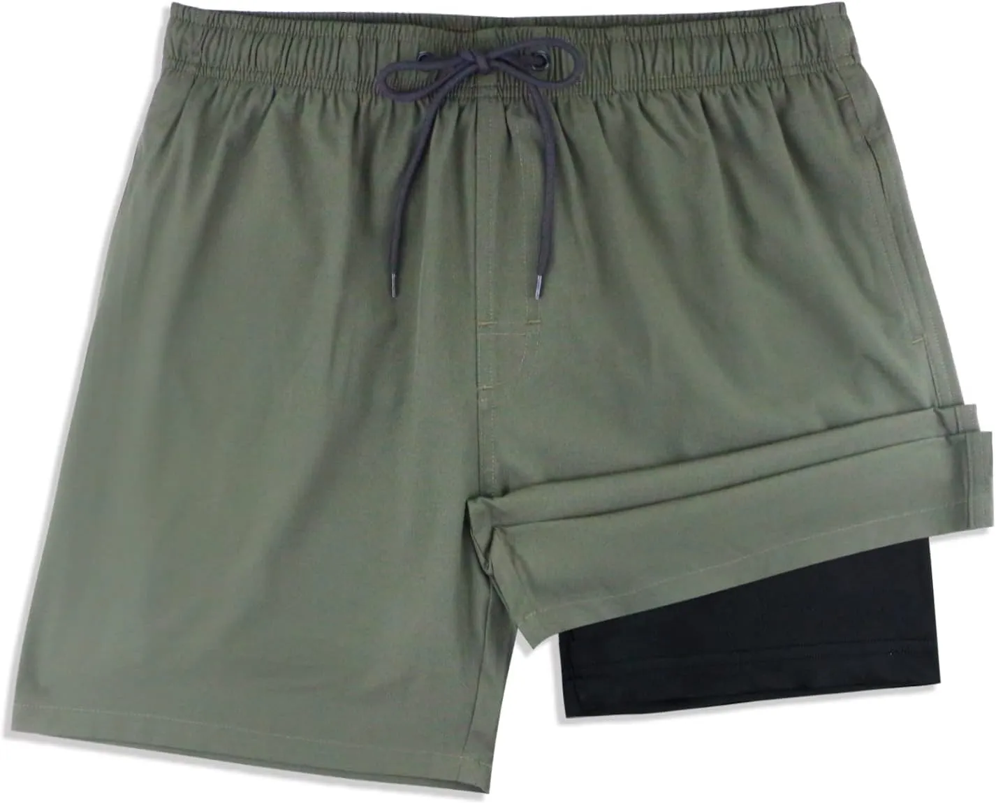 QRANSS Mens Swim Trunks with Compression Lined 7'' Swim Shorts Quick Dry Swimwear Boardshorts with Boxer Brief Liner