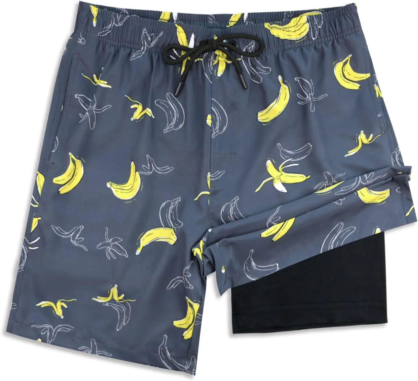 QRANSS Mens Swim Trunks with Compression Lined 7'' Swim Shorts Quick Dry Swimwear Boardshorts with Boxer Brief Liner