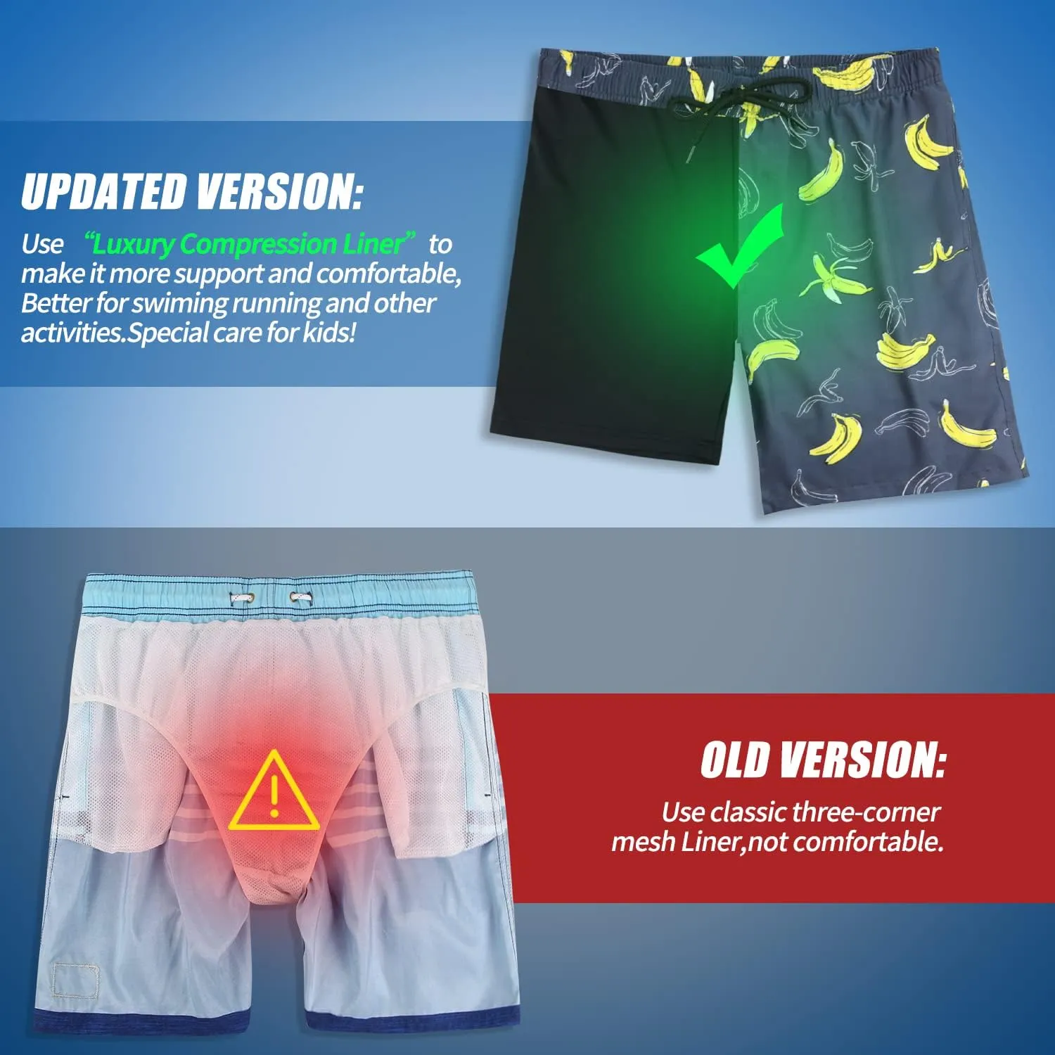 QRANSS Mens Swim Trunks with Compression Lined 7'' Swim Shorts Quick Dry Swimwear Boardshorts with Boxer Brief Liner