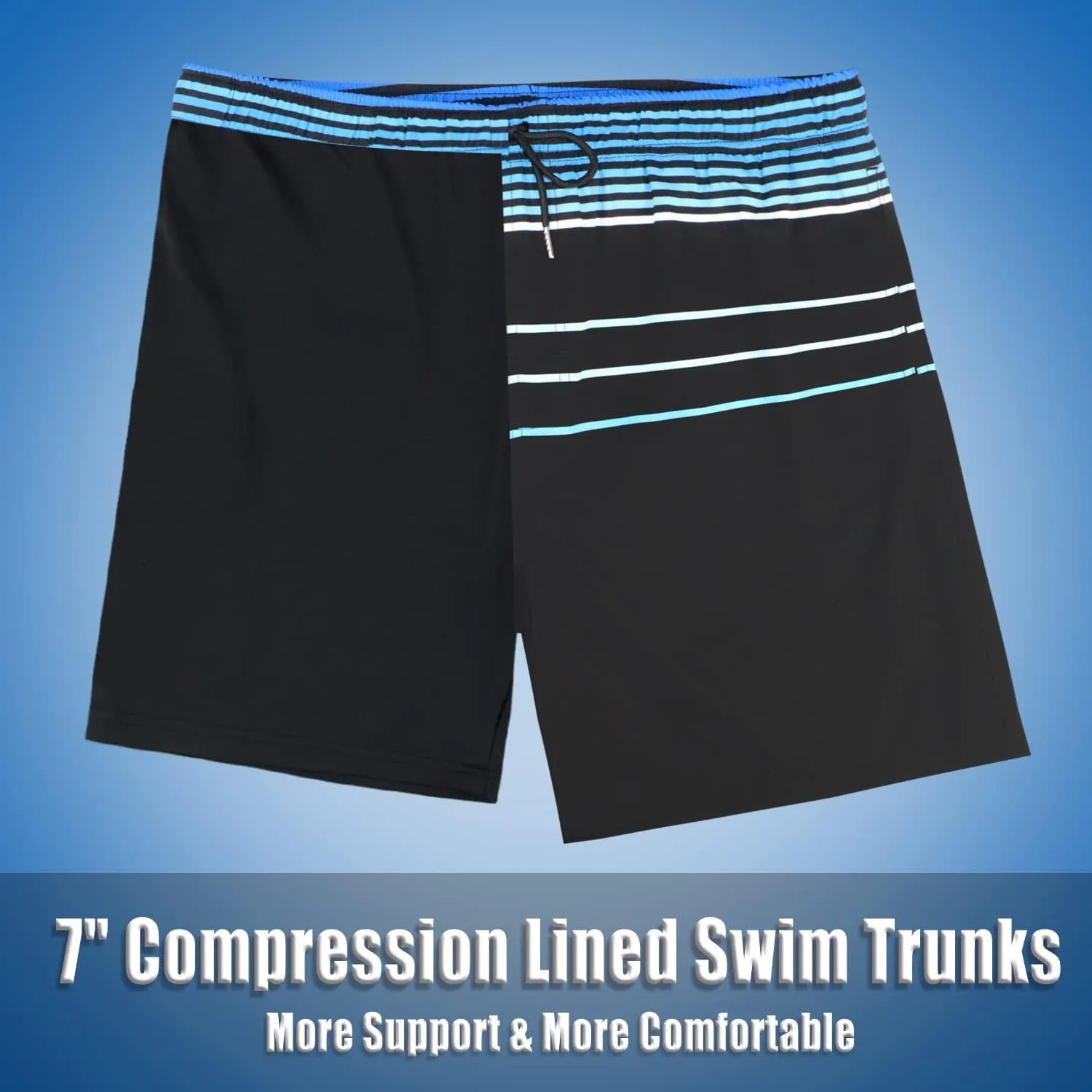 QRANSS Mens Swim Trunks with Compression Lined 7'' Swim Shorts Quick Dry Swimwear Boardshorts with Boxer Brief Liner