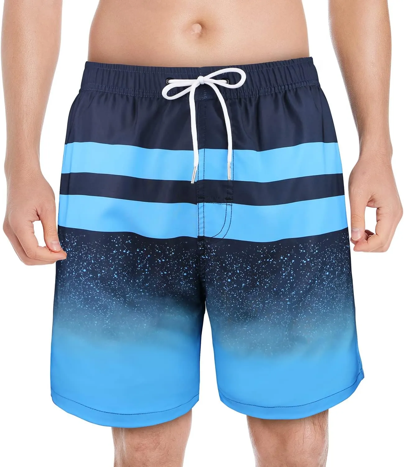 QRANSS Mens Swim Trunks with Compression Lined 7'' Swim Shorts Quick Dry Swimwear Boardshorts with Boxer Brief Liner