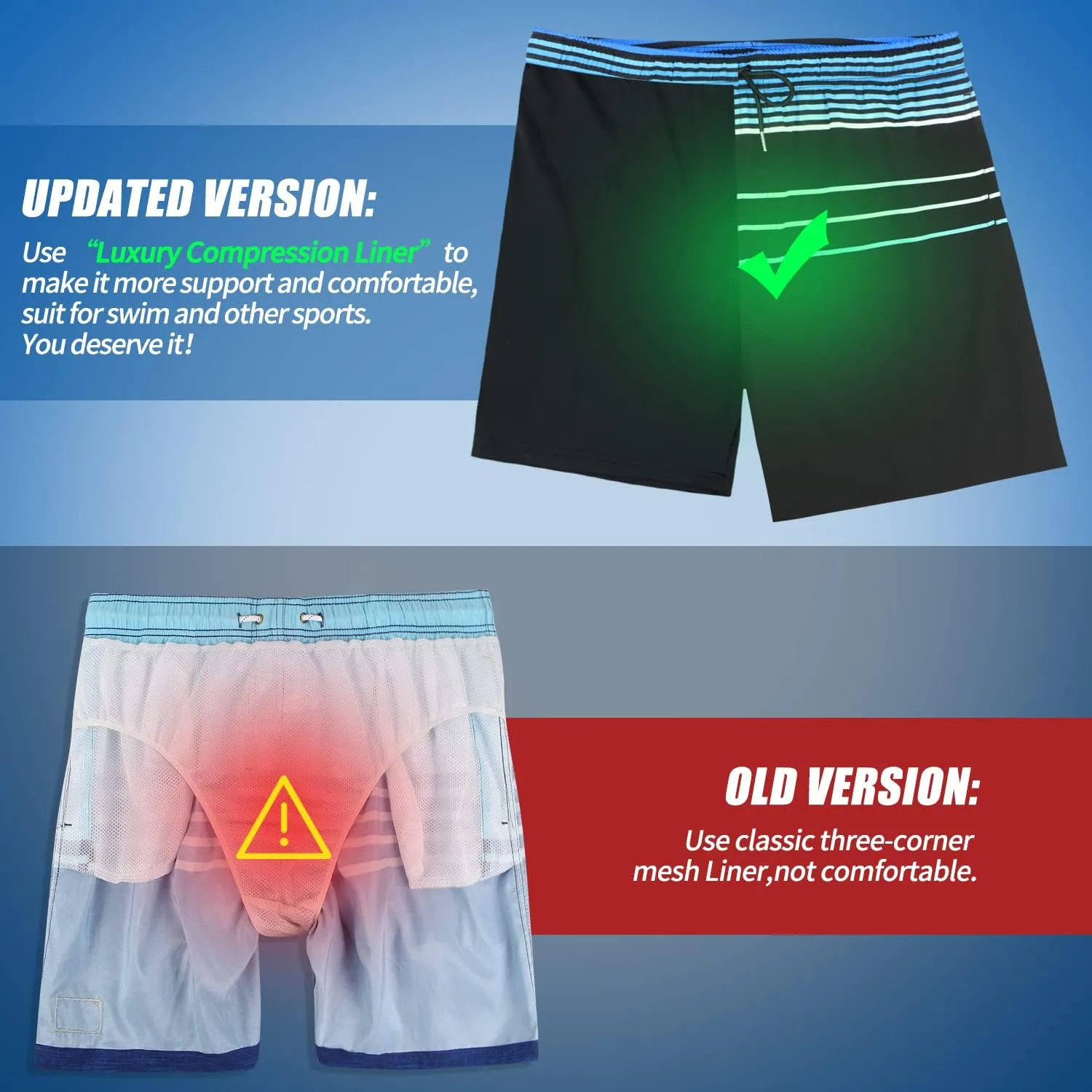 QRANSS Mens Swim Trunks with Compression Lined 7'' Swim Shorts Quick Dry Swimwear Boardshorts with Boxer Brief Liner