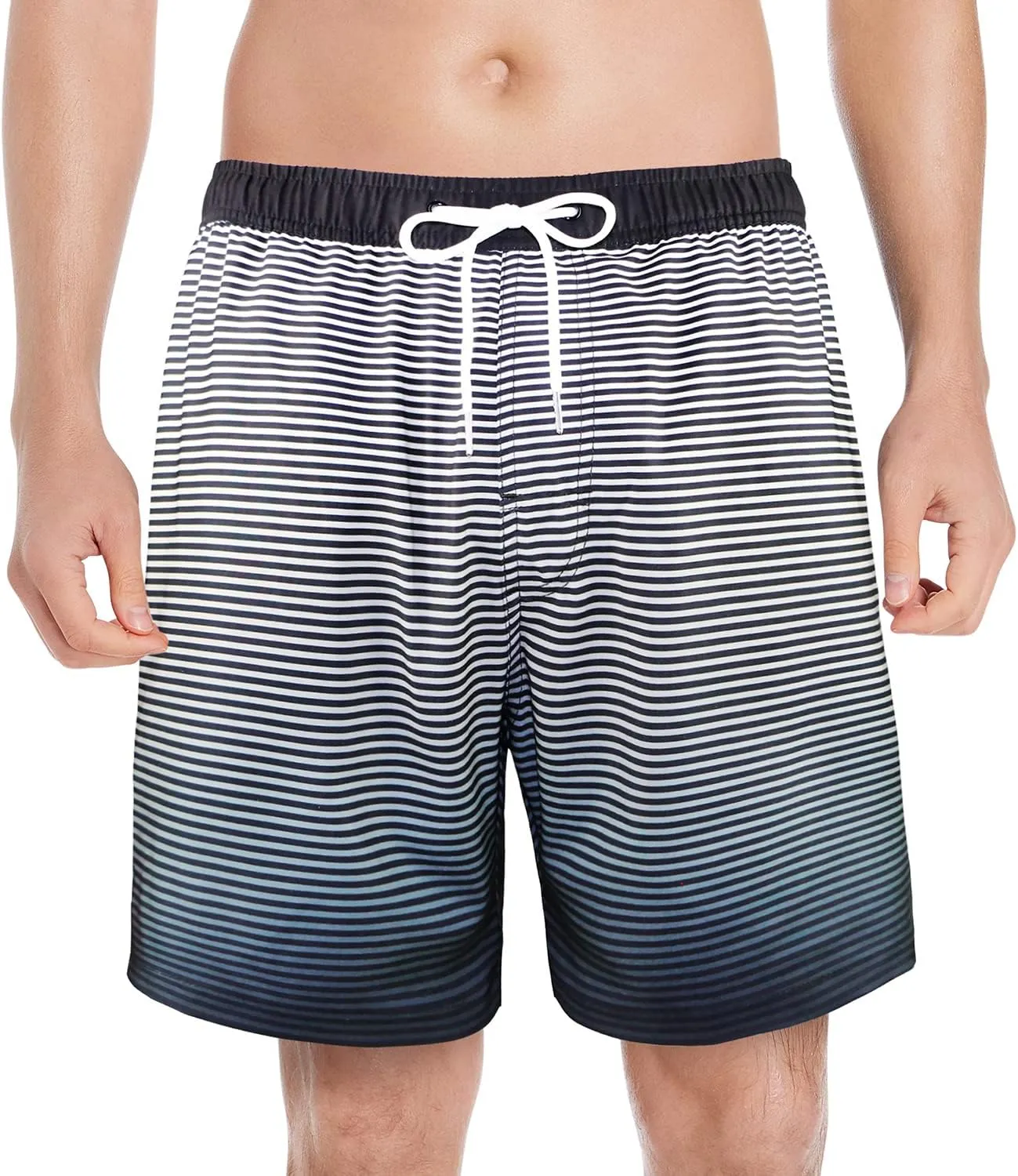 QRANSS Mens Swim Trunks with Compression Lined 7'' Swim Shorts Quick Dry Swimwear Boardshorts with Boxer Brief Liner