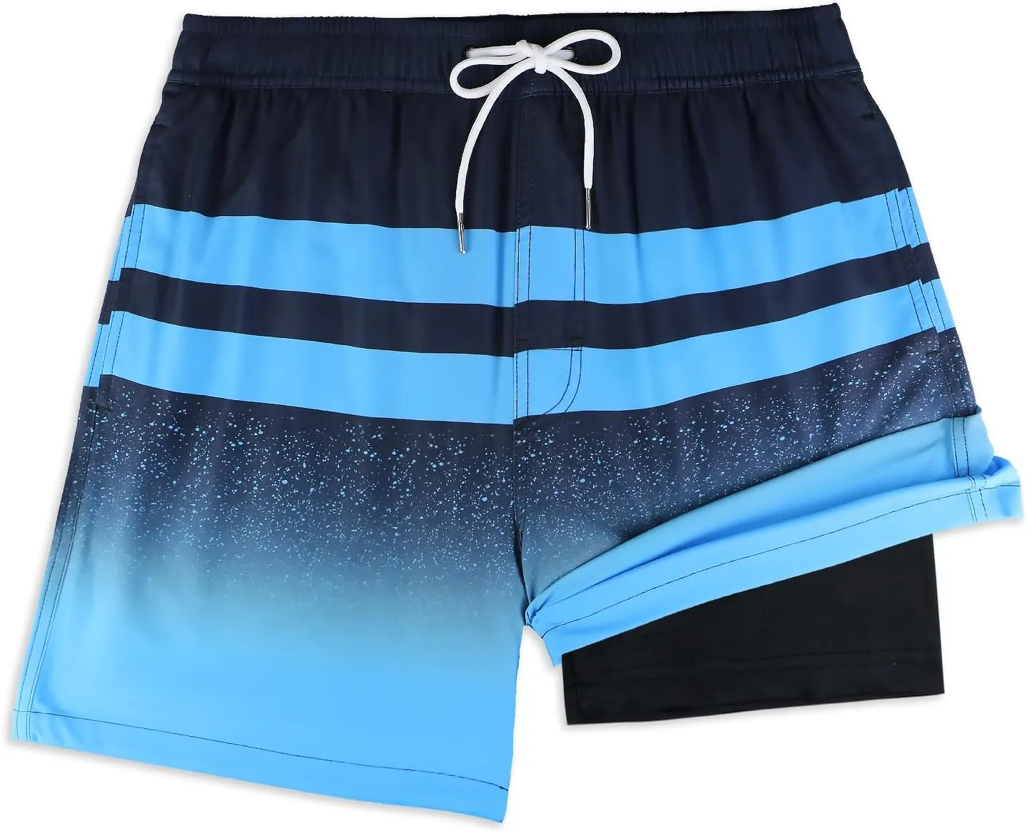 QRANSS Mens Swim Trunks with Compression Lined 7'' Swim Shorts Quick Dry Swimwear Boardshorts with Boxer Brief Liner