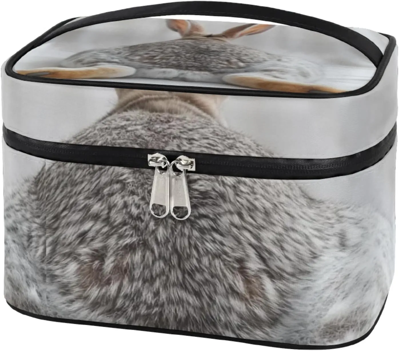 Rabbit Butt Print Makeup Bag Large Opening Cosmetic Bag Portable Makeup Case Organizer Toiletry Bags for Women Daily Traveling With Handle Grids Smooth Zipper Divider Makeup Pouch