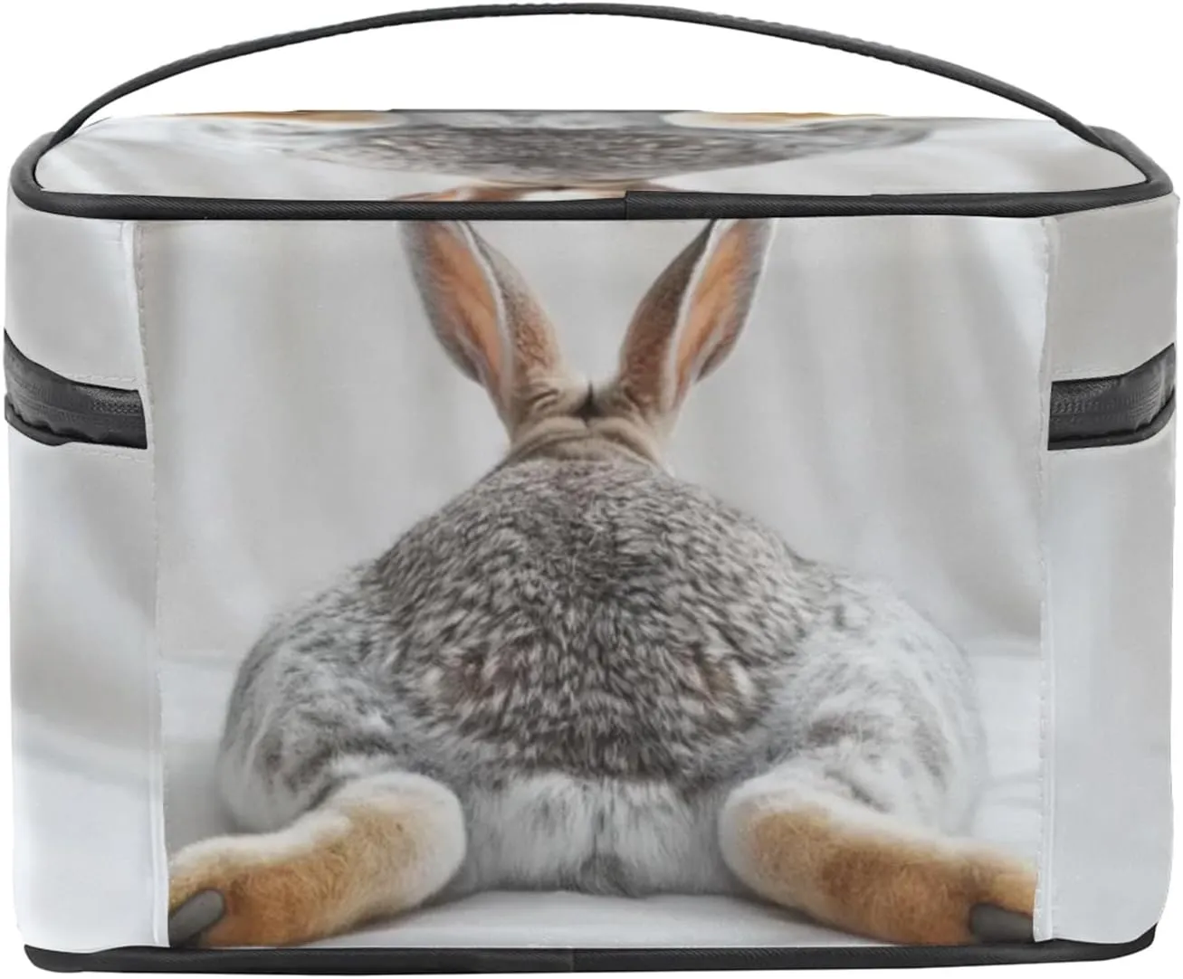 Rabbit Butt Print Makeup Bag Large Opening Cosmetic Bag Portable Makeup Case Organizer Toiletry Bags for Women Daily Traveling With Handle Grids Smooth Zipper Divider Makeup Pouch