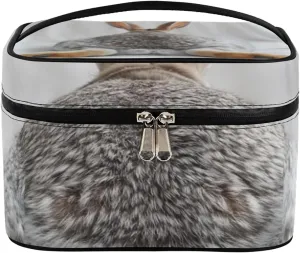 Rabbit Butt Print Makeup Bag Large Opening Cosmetic Bag Portable Makeup Case Organizer Toiletry Bags for Women Daily Traveling With Handle Grids Smooth Zipper Divider Makeup Pouch