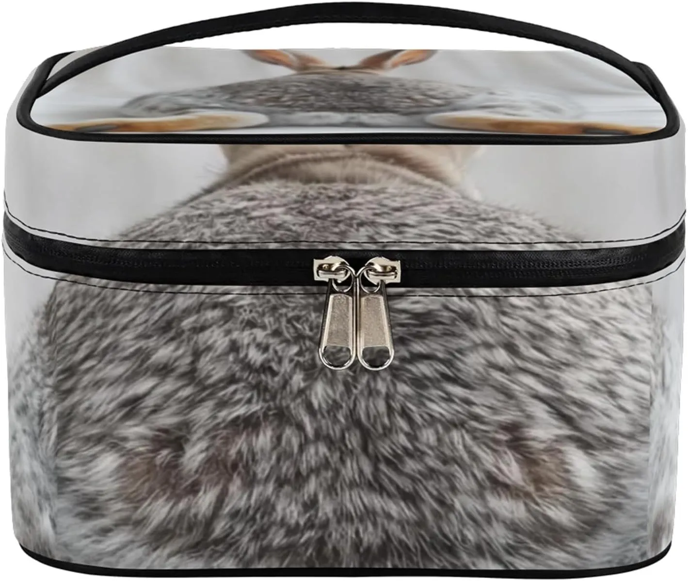 Rabbit Butt Print Makeup Bag Large Opening Cosmetic Bag Portable Makeup Case Organizer Toiletry Bags for Women Daily Traveling With Handle Grids Smooth Zipper Divider Makeup Pouch