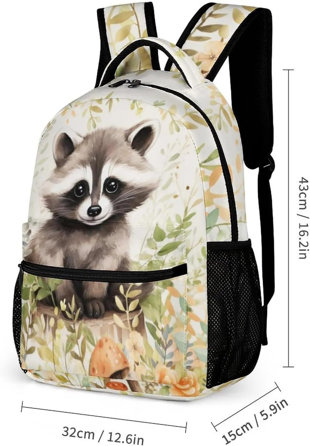 Raccoon Backpack with Lunch Box & Pencil Case, 16 Inch Cute Raccoons Themed Bookbag, Adjustable Lightweight Large Capacity, Colorful Daily Casual Animal Backpacks Set with Lunch Bag