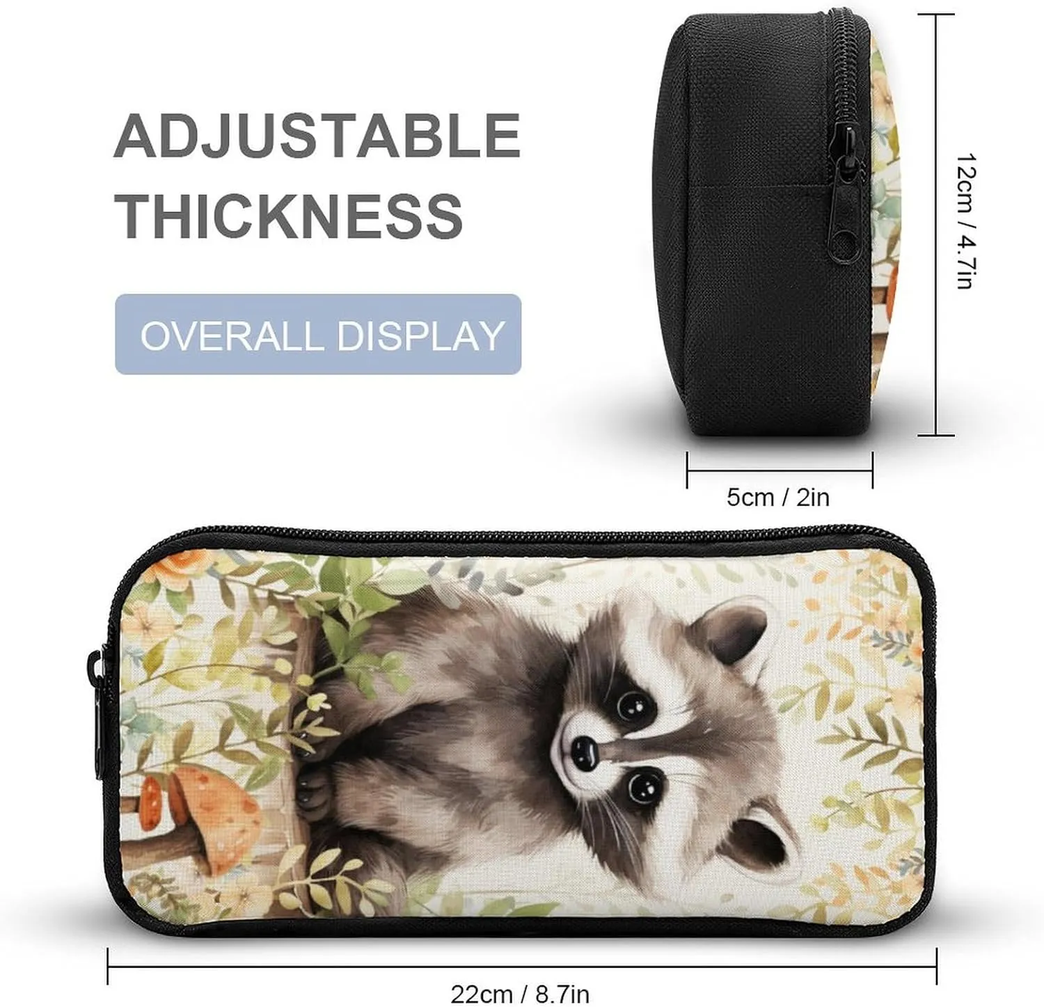 Raccoon Backpack with Lunch Box & Pencil Case, 16 Inch Cute Raccoons Themed Bookbag, Adjustable Lightweight Large Capacity, Colorful Daily Casual Animal Backpacks Set with Lunch Bag