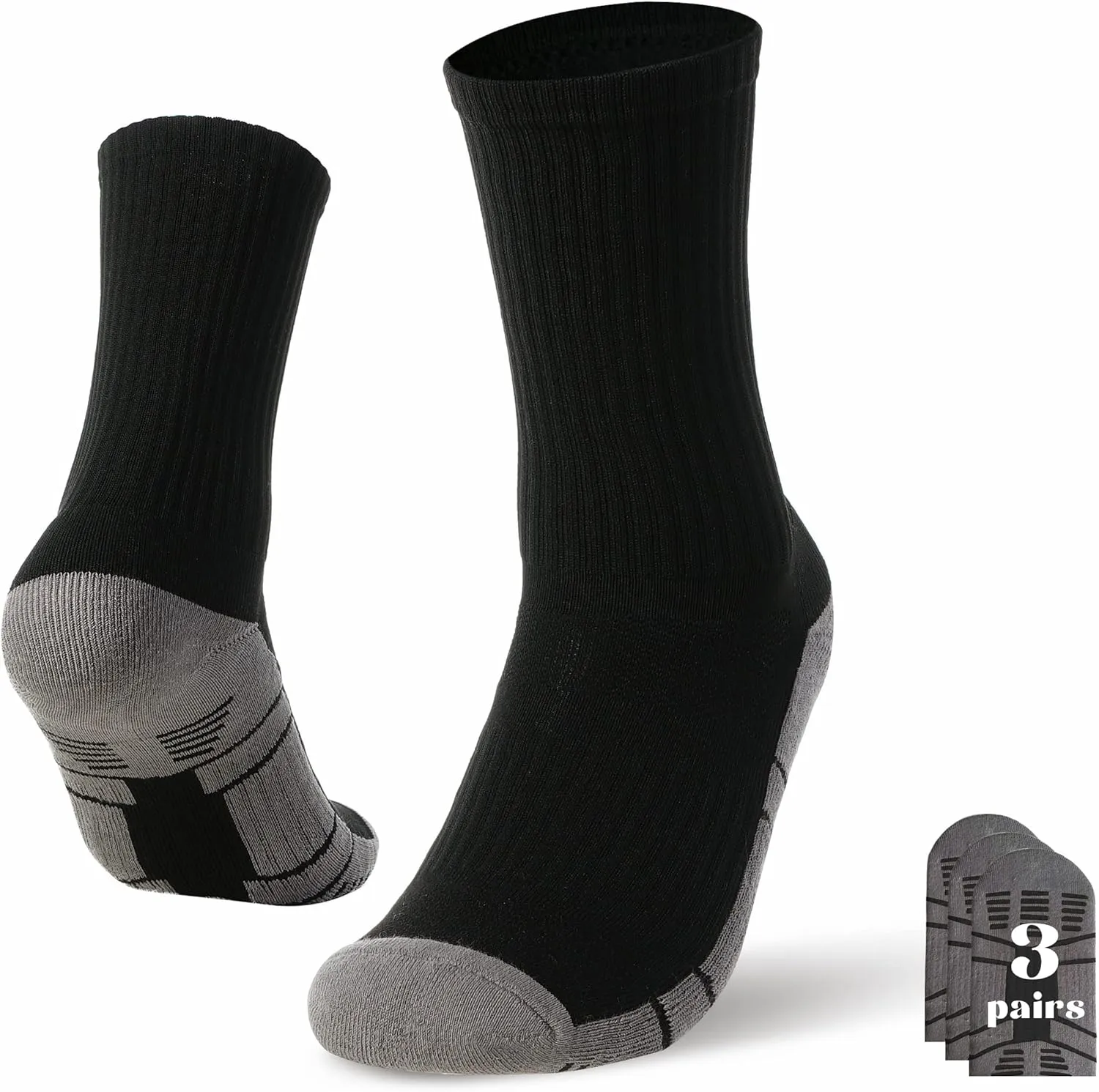 Rapoo Men's Moisture Wicking Outdoor Hiking Work Compression Cushion Crew Socks 3 Pack