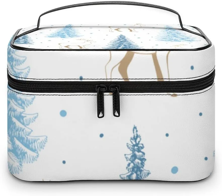 RASHU Blue Fir Tree Spruce Makeup Cosmetic Box Zipper Storage Bag Portable Toiletry Bag with Divider Tools Accessories Case Travelling Essentials Travel Organizer for Women