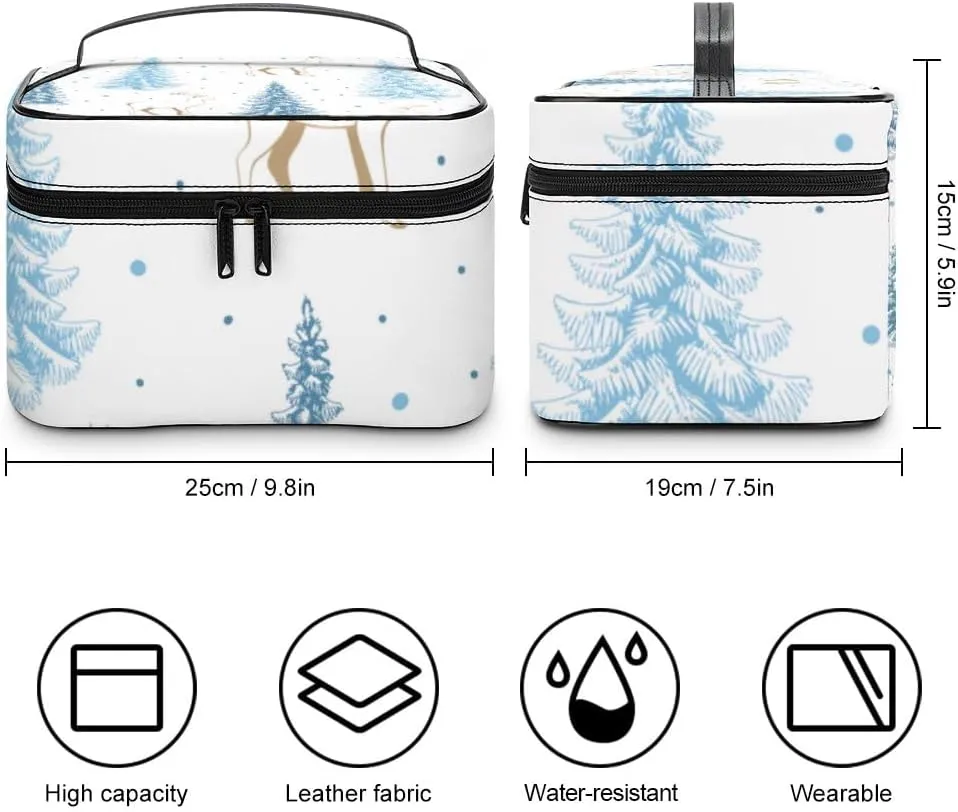 RASHU Blue Fir Tree Spruce Makeup Cosmetic Box Zipper Storage Bag Portable Toiletry Bag with Divider Tools Accessories Case Travelling Essentials Travel Organizer for Women