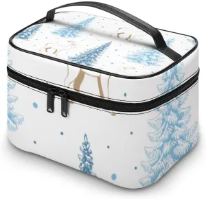 RASHU Blue Fir Tree Spruce Makeup Cosmetic Box Zipper Storage Bag Portable Toiletry Bag with Divider Tools Accessories Case Travelling Essentials Travel Organizer for Women